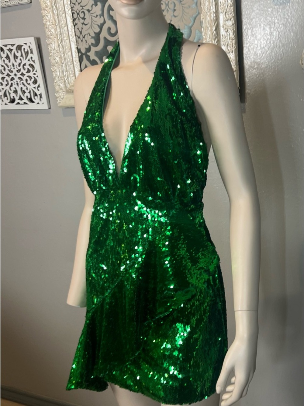 NBD Green Sequin Halter Dress - Picture 6 of 14